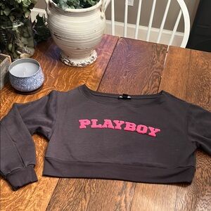 Playboy Cropped Sweatshirt in Gray and Pink